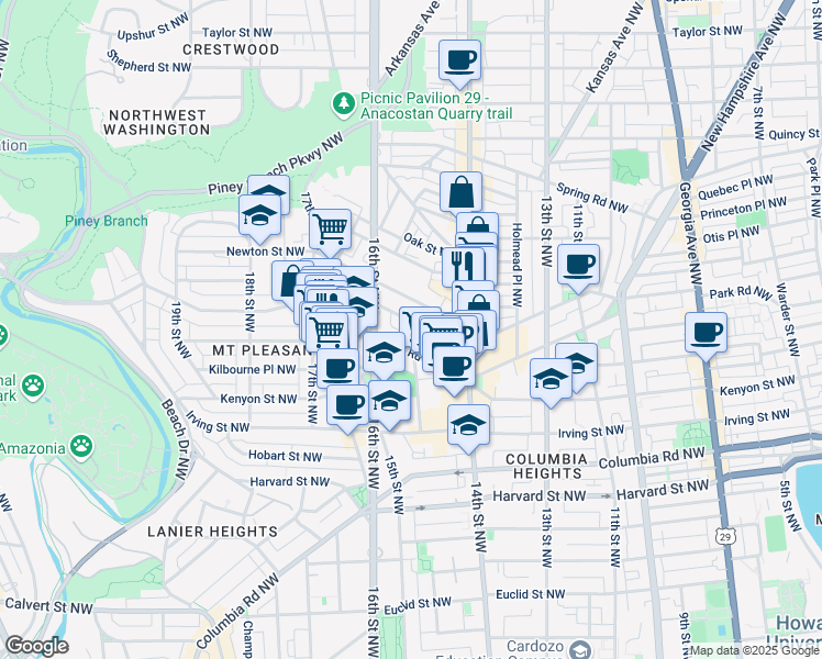 map of restaurants, bars, coffee shops, grocery stores, and more near 101 Independence Avenue Southeast in Washington