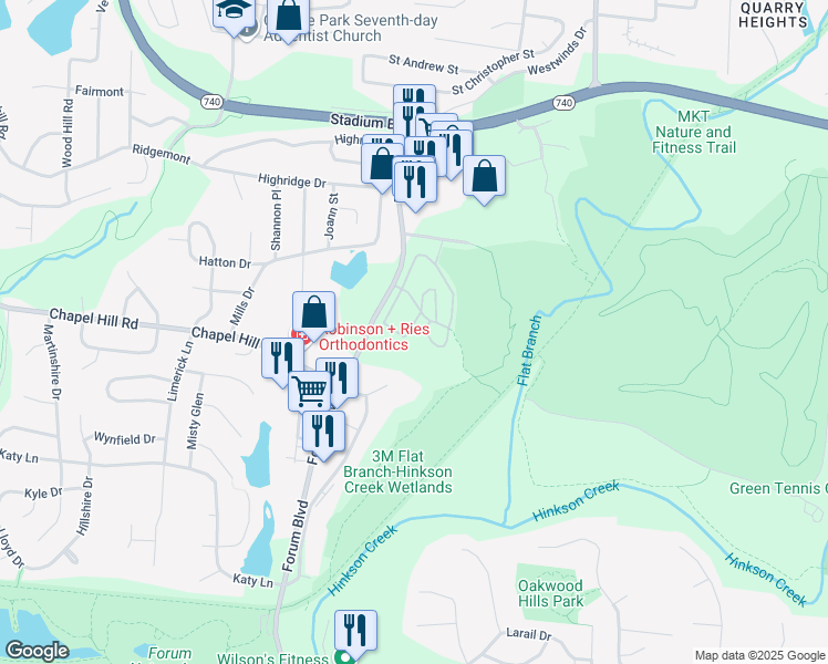 map of restaurants, bars, coffee shops, grocery stores, and more near 1700 Forum Boulevard in Columbia