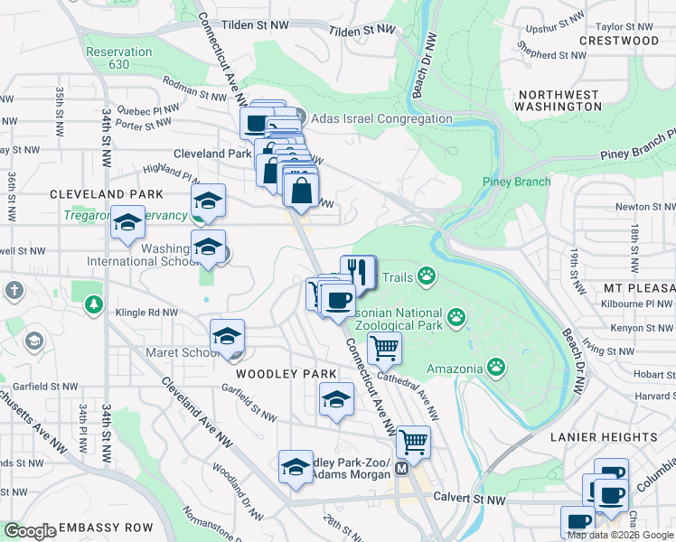 map of restaurants, bars, coffee shops, grocery stores, and more near 101 Independence Avenue Southeast in Washington