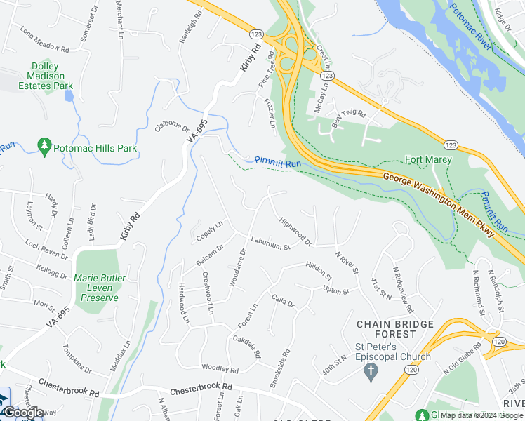 map of restaurants, bars, coffee shops, grocery stores, and more near 1441 Woodacre Drive in McLean