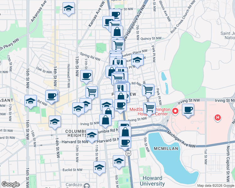 map of restaurants, bars, coffee shops, grocery stores, and more near 101 Independence Avenue Southeast in Washington