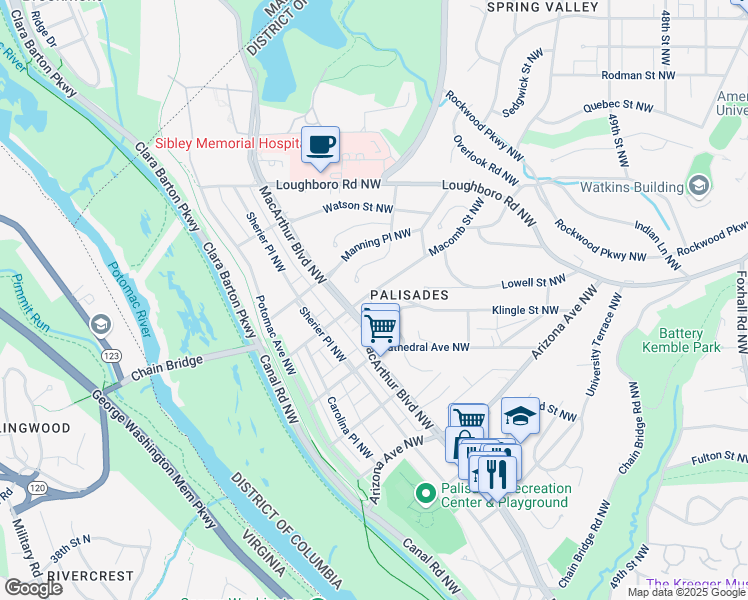 map of restaurants, bars, coffee shops, grocery stores, and more near 5236 Macomb Street Northwest in Washington