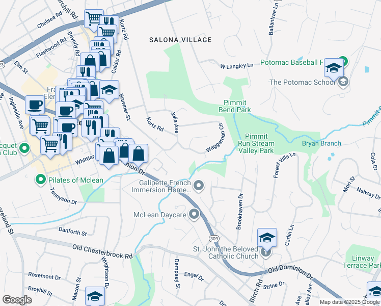 map of restaurants, bars, coffee shops, grocery stores, and more near 1428 Waggaman Circle in McLean