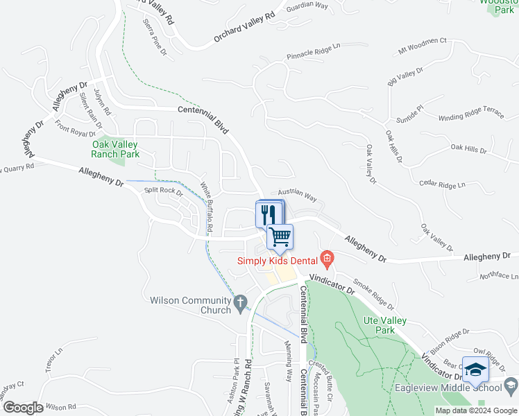 map of restaurants, bars, coffee shops, grocery stores, and more near 7150 Native Circle in Colorado Springs