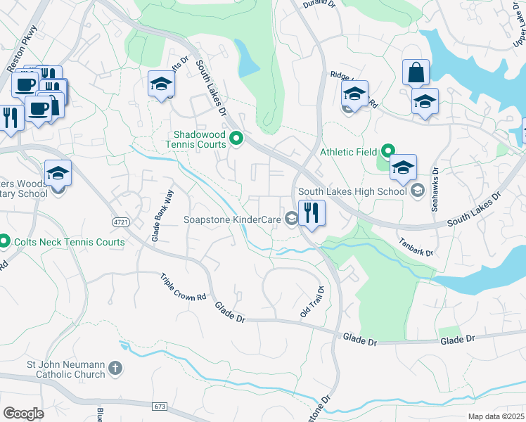 map of restaurants, bars, coffee shops, grocery stores, and more near 11645 Stoneview Square in Reston