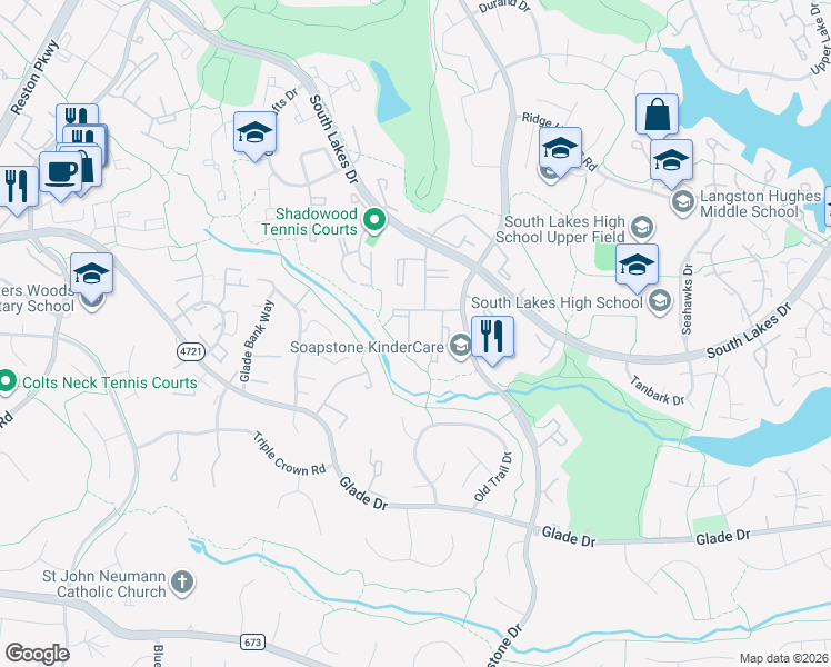 map of restaurants, bars, coffee shops, grocery stores, and more near 11645 Stoneview Square in Reston