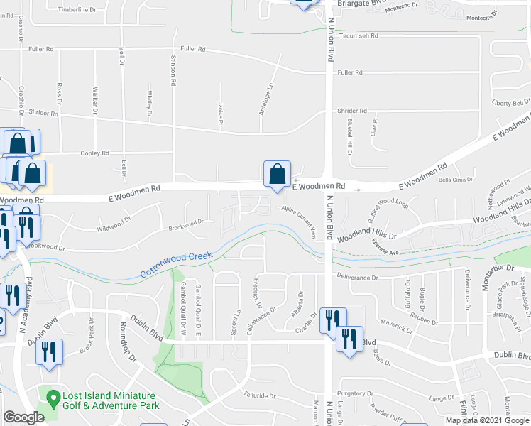 map of restaurants, bars, coffee shops, grocery stores, and more near 2547 Hatch Circle in Colorado Springs