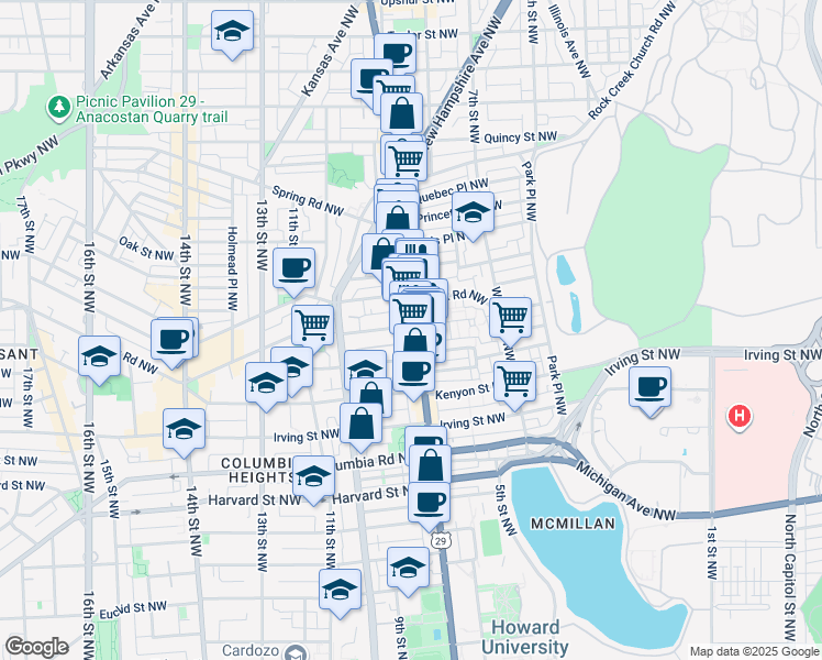 map of restaurants, bars, coffee shops, grocery stores, and more near 101 Independence Avenue Southeast in Washington
