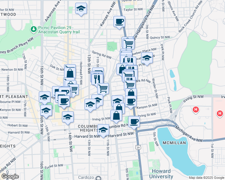 map of restaurants, bars, coffee shops, grocery stores, and more near 101 Independence Avenue Southeast in Washington