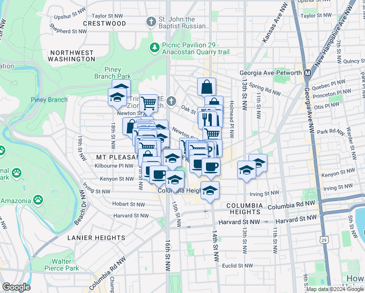 map of restaurants, bars, coffee shops, grocery stores, and more near 101 Independence Avenue Southeast in Washington