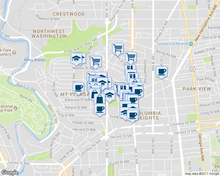 map of restaurants, bars, coffee shops, grocery stores, and more near 101 Independence Avenue Southeast in Washington