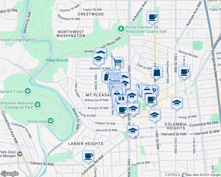 map of restaurants, bars, coffee shops, grocery stores, and more near 101 Independence Avenue Southeast in Washington