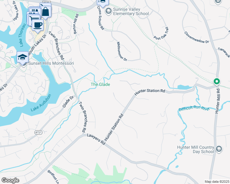 map of restaurants, bars, coffee shops, grocery stores, and more near 2057 Crossing Gate Way in Vienna