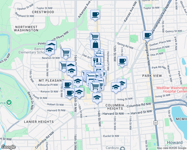 map of restaurants, bars, coffee shops, grocery stores, and more near 101 Independence Avenue Southeast in Washington
