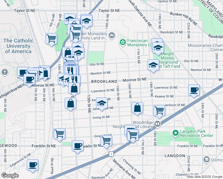 map of restaurants, bars, coffee shops, grocery stores, and more near 101 Independence Avenue Southeast in Washington