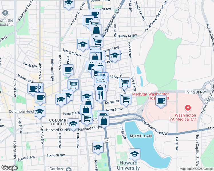 map of restaurants, bars, coffee shops, grocery stores, and more near 648 Morton Street Northwest in Washington