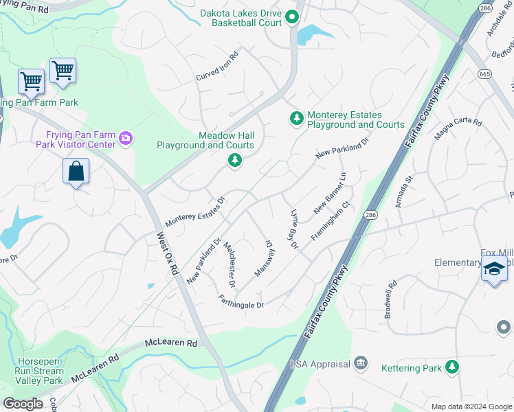 map of restaurants, bars, coffee shops, grocery stores, and more near 13017 New Parkland Drive in Herndon