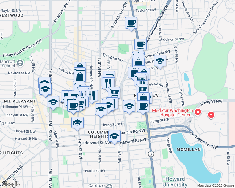 map of restaurants, bars, coffee shops, grocery stores, and more near 101 Independence Avenue Southeast in Washington