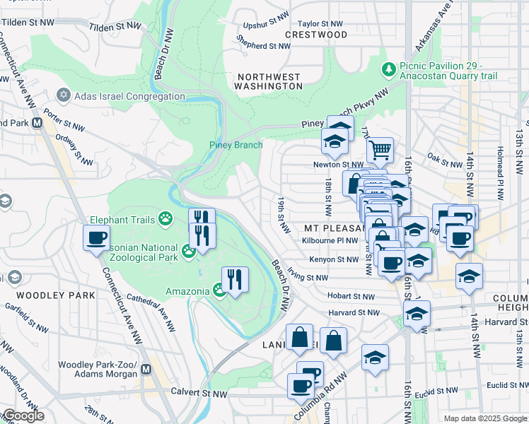 map of restaurants, bars, coffee shops, grocery stores, and more near 101 Independence Avenue Southeast in Washington