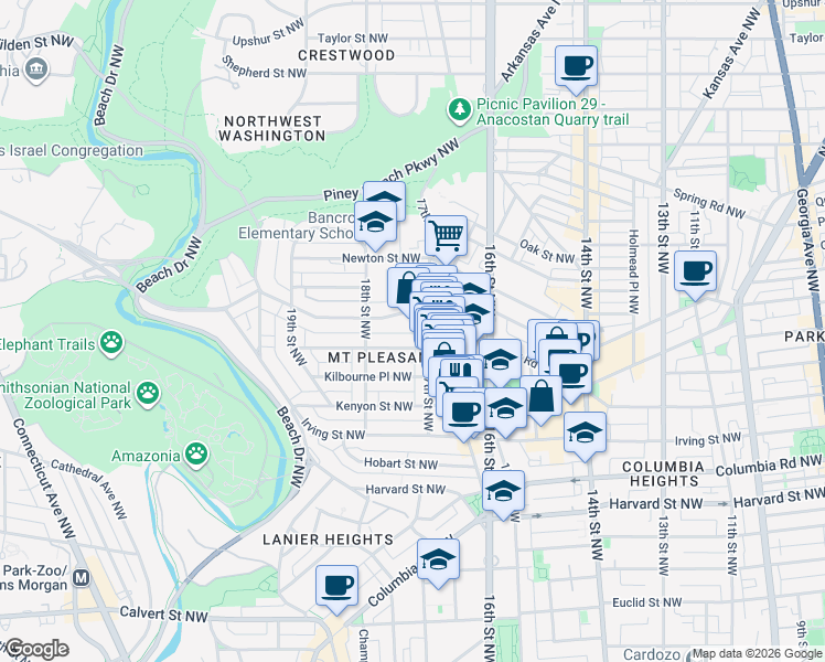 map of restaurants, bars, coffee shops, grocery stores, and more near 101 Independence Avenue Southeast in Washington
