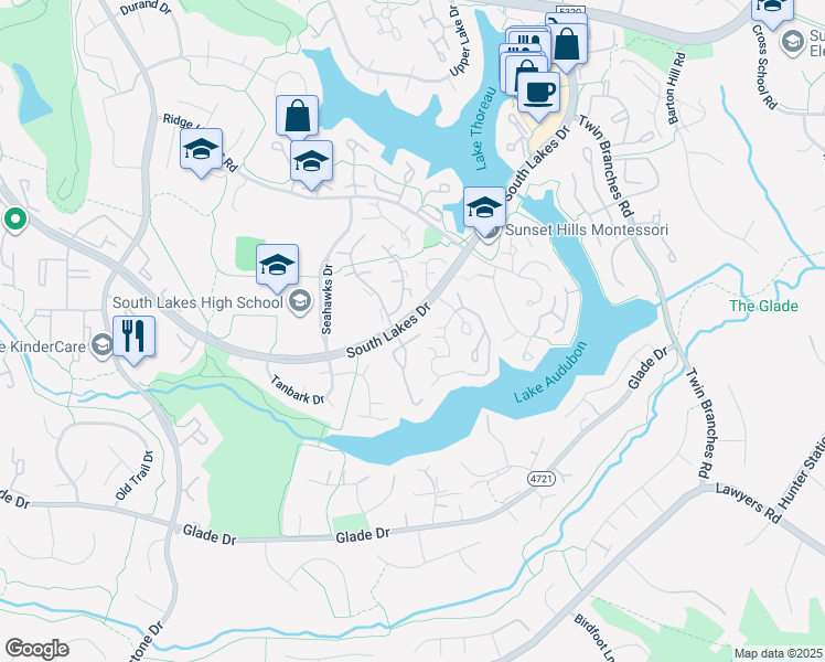 map of restaurants, bars, coffee shops, grocery stores, and more near 2209 Cedar Cove Court in Reston