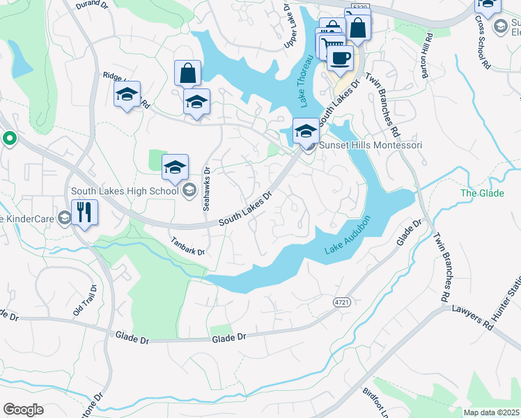 map of restaurants, bars, coffee shops, grocery stores, and more near 2209 Cedar Cove Court in Reston