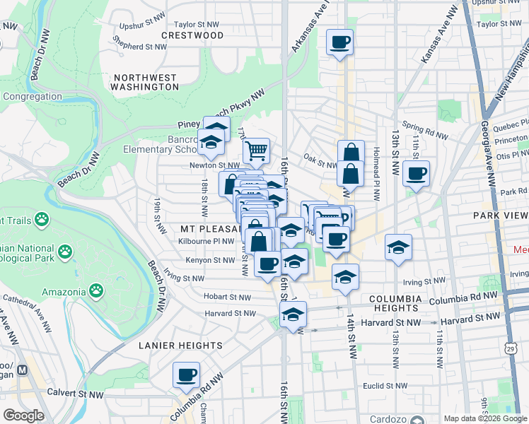 map of restaurants, bars, coffee shops, grocery stores, and more near 101 Independence Avenue Southeast in Washington