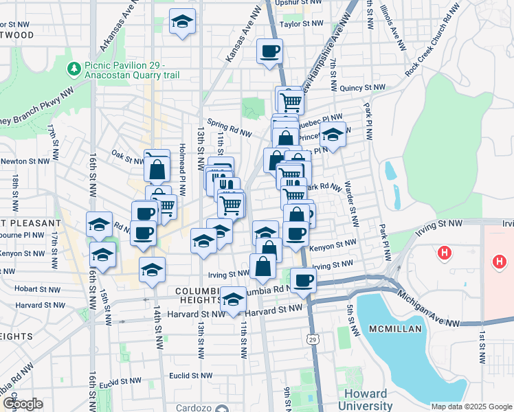 map of restaurants, bars, coffee shops, grocery stores, and more near 101 Independence Avenue Southeast in Washington
