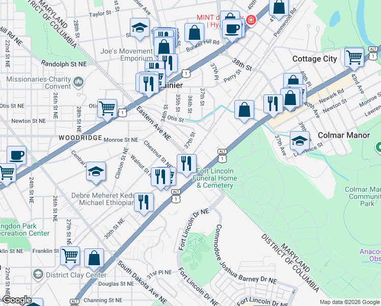 map of restaurants, bars, coffee shops, grocery stores, and more near 101 Independence Avenue Southeast in Washington
