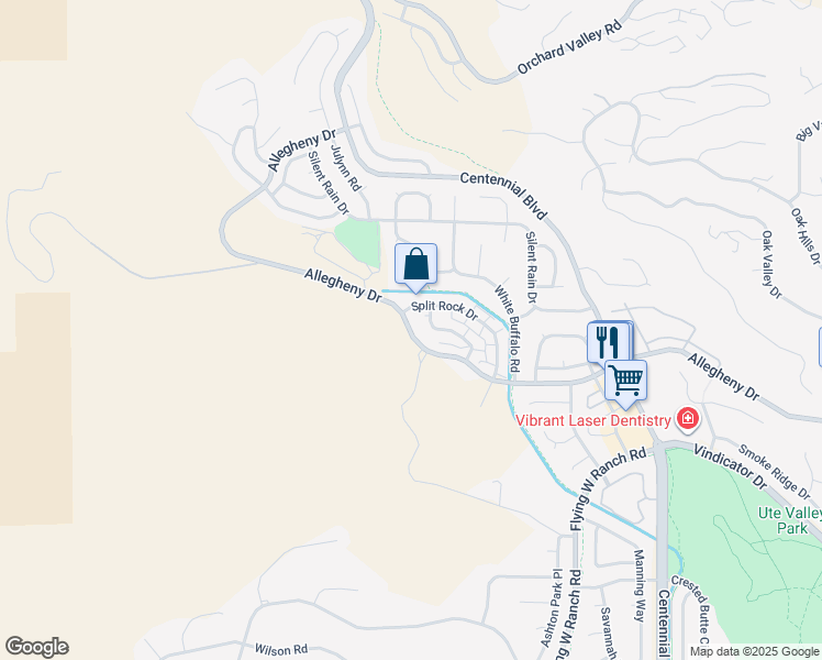 map of restaurants, bars, coffee shops, grocery stores, and more near 2512 Allegheny Drive in Colorado Springs