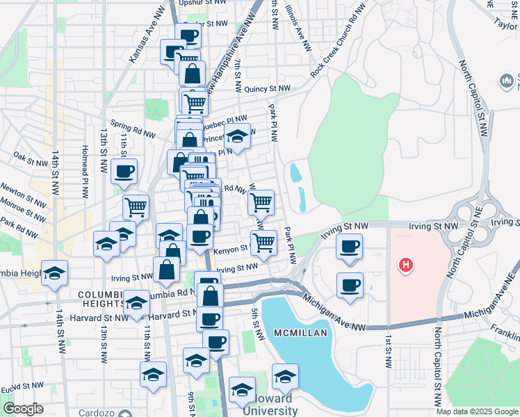 map of restaurants, bars, coffee shops, grocery stores, and more near 469 Luray Place Northwest in Washington