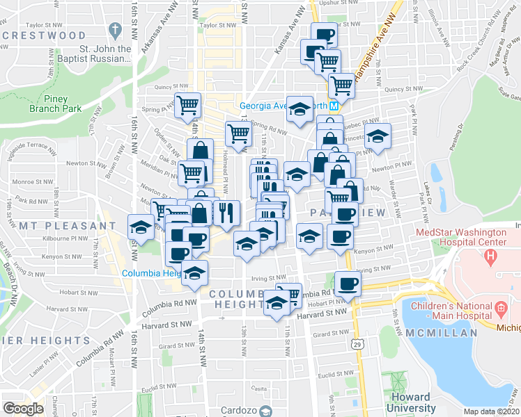 map of restaurants, bars, coffee shops, grocery stores, and more near 101 Independence Avenue Southeast in Washington