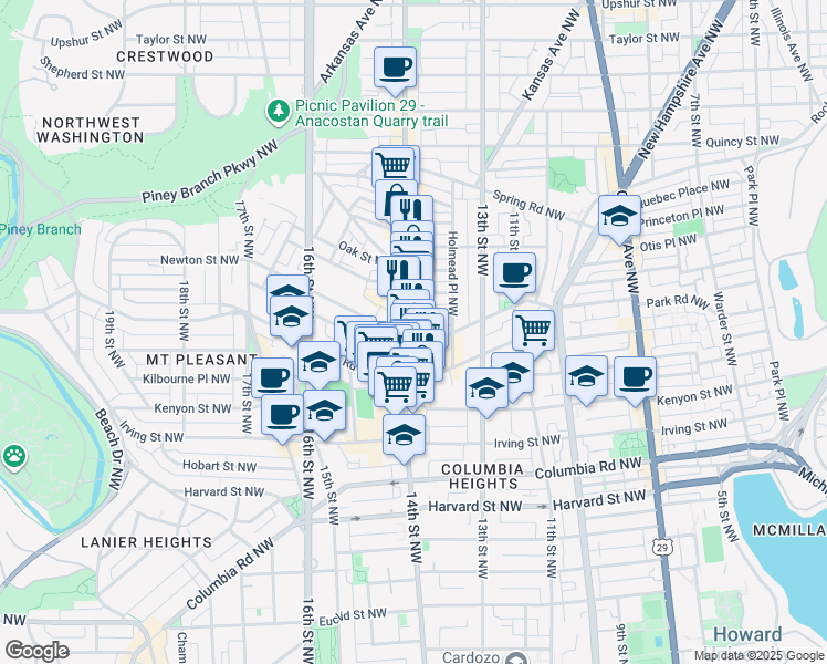 map of restaurants, bars, coffee shops, grocery stores, and more near 101 Independence Avenue Southeast in Washington