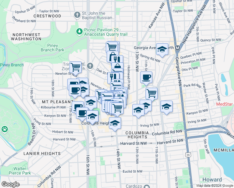 map of restaurants, bars, coffee shops, grocery stores, and more near 101 Independence Avenue Southeast in Washington
