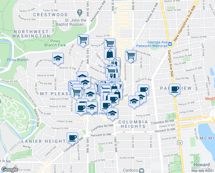 map of restaurants, bars, coffee shops, grocery stores, and more near 101 Independence Avenue Southeast in Washington