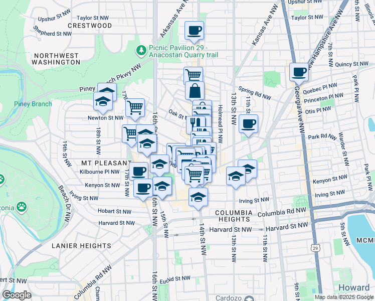 map of restaurants, bars, coffee shops, grocery stores, and more near 101 Independence Avenue Southeast in Washington