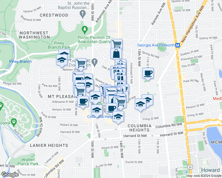map of restaurants, bars, coffee shops, grocery stores, and more near 101 Independence Avenue Southeast in Washington