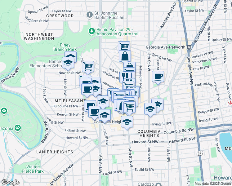 map of restaurants, bars, coffee shops, grocery stores, and more near 101 Independence Avenue Southeast in Washington