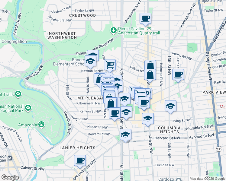 map of restaurants, bars, coffee shops, grocery stores, and more near 101 Independence Avenue Southeast in Washington