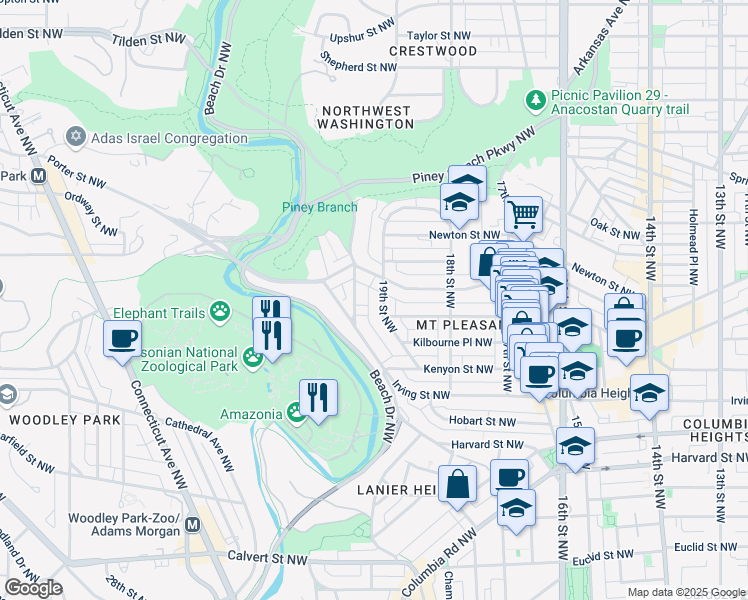 map of restaurants, bars, coffee shops, grocery stores, and more near 101 Independence Avenue Southeast in Washington