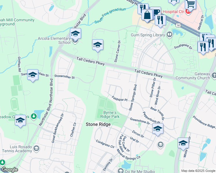 map of restaurants, bars, coffee shops, grocery stores, and more near 24783 Gypsum Way in Aldie