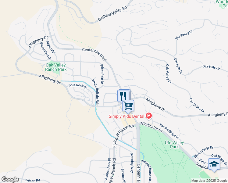 map of restaurants, bars, coffee shops, grocery stores, and more near 7110 Native Circle in Colorado Springs