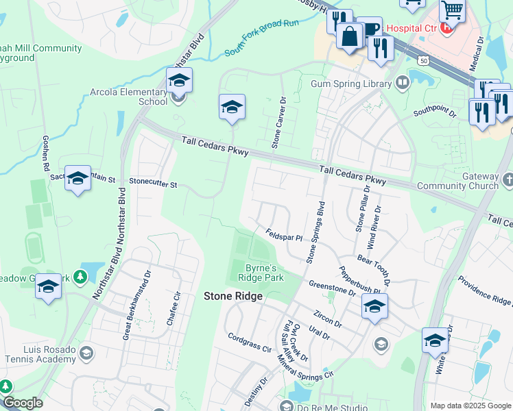 map of restaurants, bars, coffee shops, grocery stores, and more near 24783 Gypsum Way in Aldie