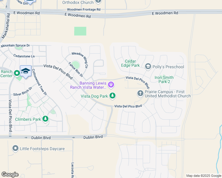 map of restaurants, bars, coffee shops, grocery stores, and more near 8833 Vista Del Pico Boulevard in Colorado Springs