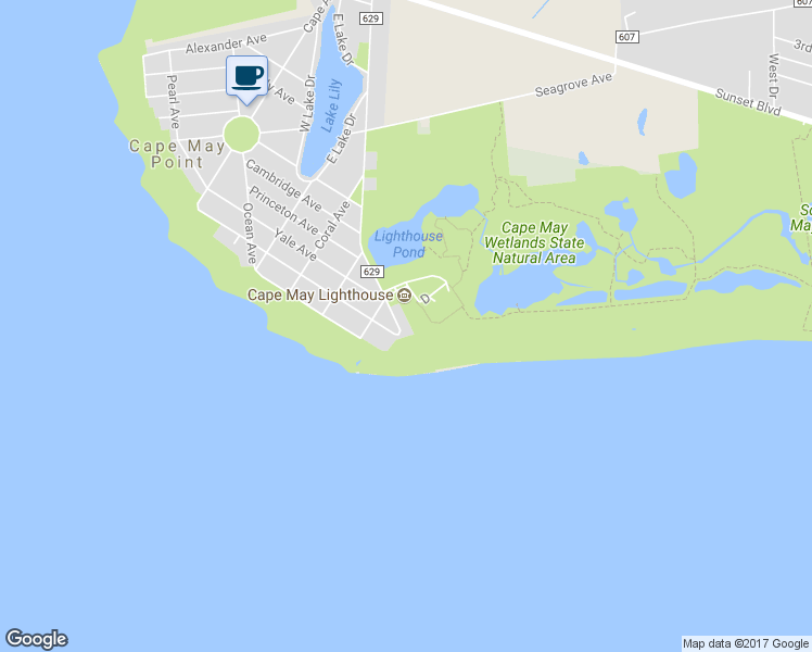 map of restaurants, bars, coffee shops, grocery stores, and more near 203 Lighthouse Road in Cape May Point