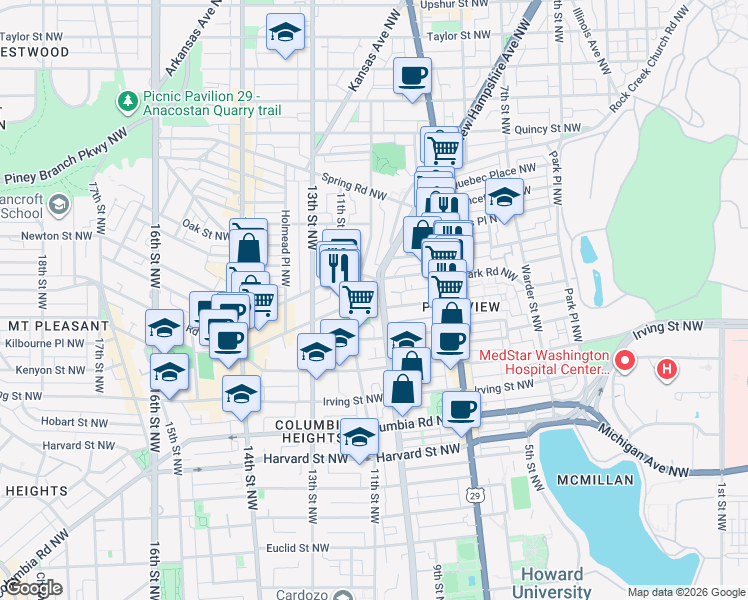 map of restaurants, bars, coffee shops, grocery stores, and more near 101 Independence Avenue Southeast in Washington