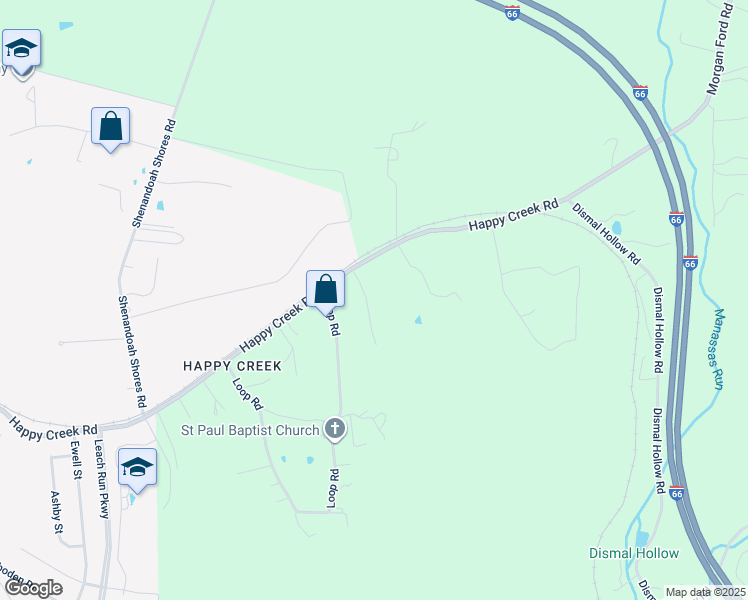 map of restaurants, bars, coffee shops, grocery stores, and more near 85 John East Drive in Front Royal