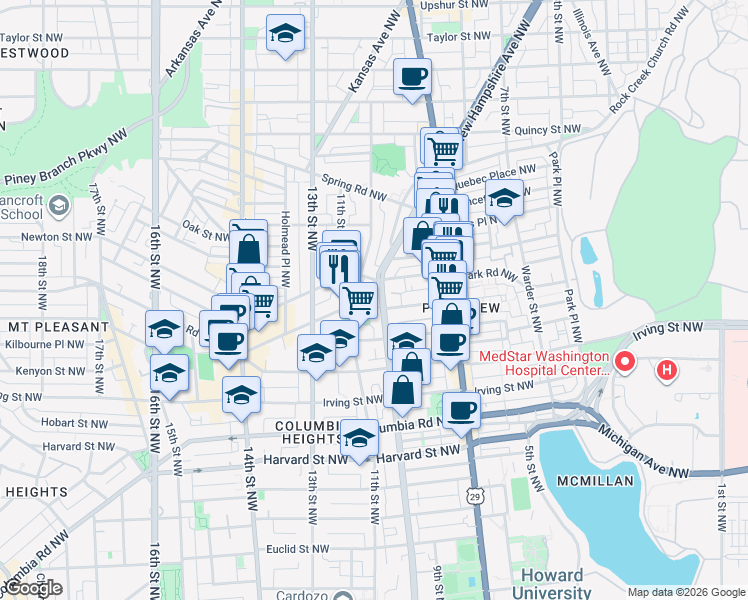 map of restaurants, bars, coffee shops, grocery stores, and more near 101 Independence Avenue Southeast in Washington