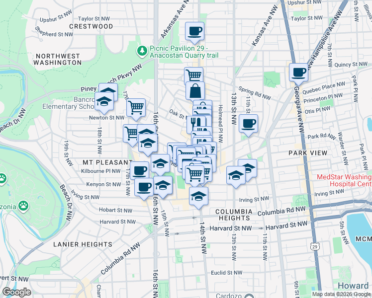 map of restaurants, bars, coffee shops, grocery stores, and more near 101 Independence Avenue Southeast in Washington