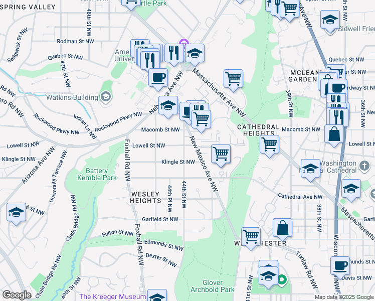 map of restaurants, bars, coffee shops, grocery stores, and more near 3113 44th Street Northwest in Washington